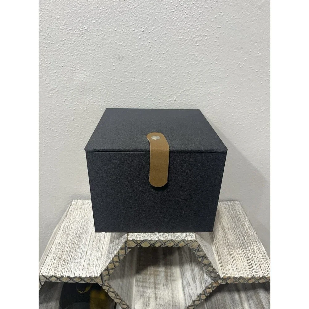 Navy Blue Fabric Padded Storage Box Faux Leather Strap Closure Protective Case